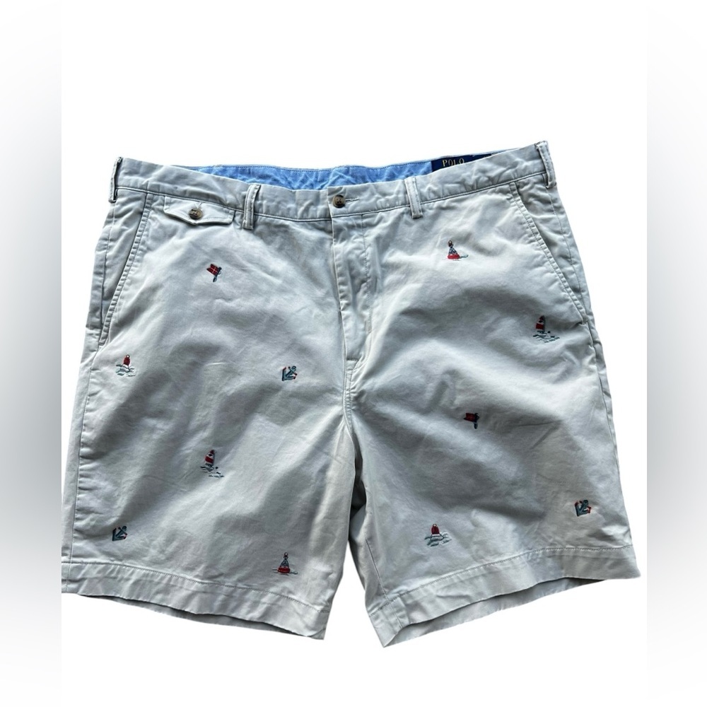 Polo Ralph Lauren Mens 40 Beige Ocean Sailing Chino Classic Fit Shorts Nautical